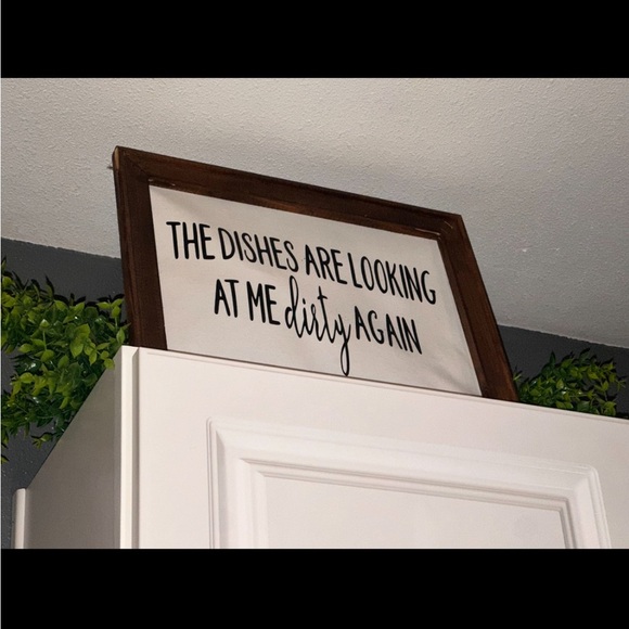 The Dishes are Looking at Me Dirty Again Wooden Framed Kitchen Sign NWOT - Picture 7 of 8
